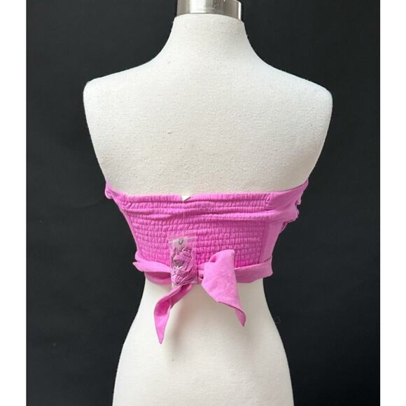 NEW Anthropologie Pink Ruffle Wrap and Tie Crop Tube Top (S) - Picture 5 of 12